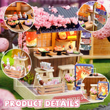 Kisoy Dollhouse Miniature with Furniture Kit, DIY 3D Wooden DIY House Kit with Dust Cover, Handmade Tiny House Toys for Teens Adults Gift (Sakura Noodles Shop) Kisoy