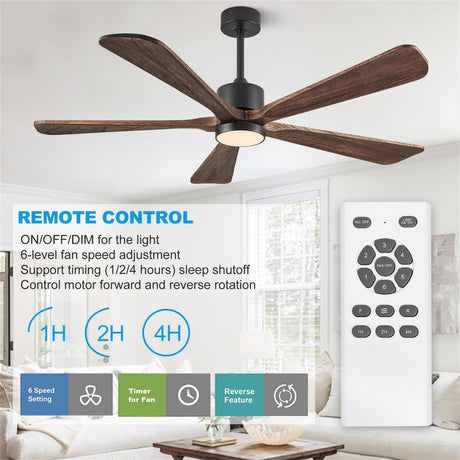 BOOSANT 52 Inch Ceiling Fan with Lights, 5 Blade Ceiling Fan with Remote Control, 5 Reversible Solid Wood Blades, 6-Speed Noiseless flush mount, Modern Ceiling Fan for Indoor Outdoor Patios Bedroom BOOSANT