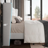 GalnFu Full Size Bed Frame with Button Tufted Headboard, Upholstered Platform Bed Frame with UnderBed Storage, Wooden Slats Supports, Noise Free, No Box Spring Needed, Easy Assembly, White GalnFu