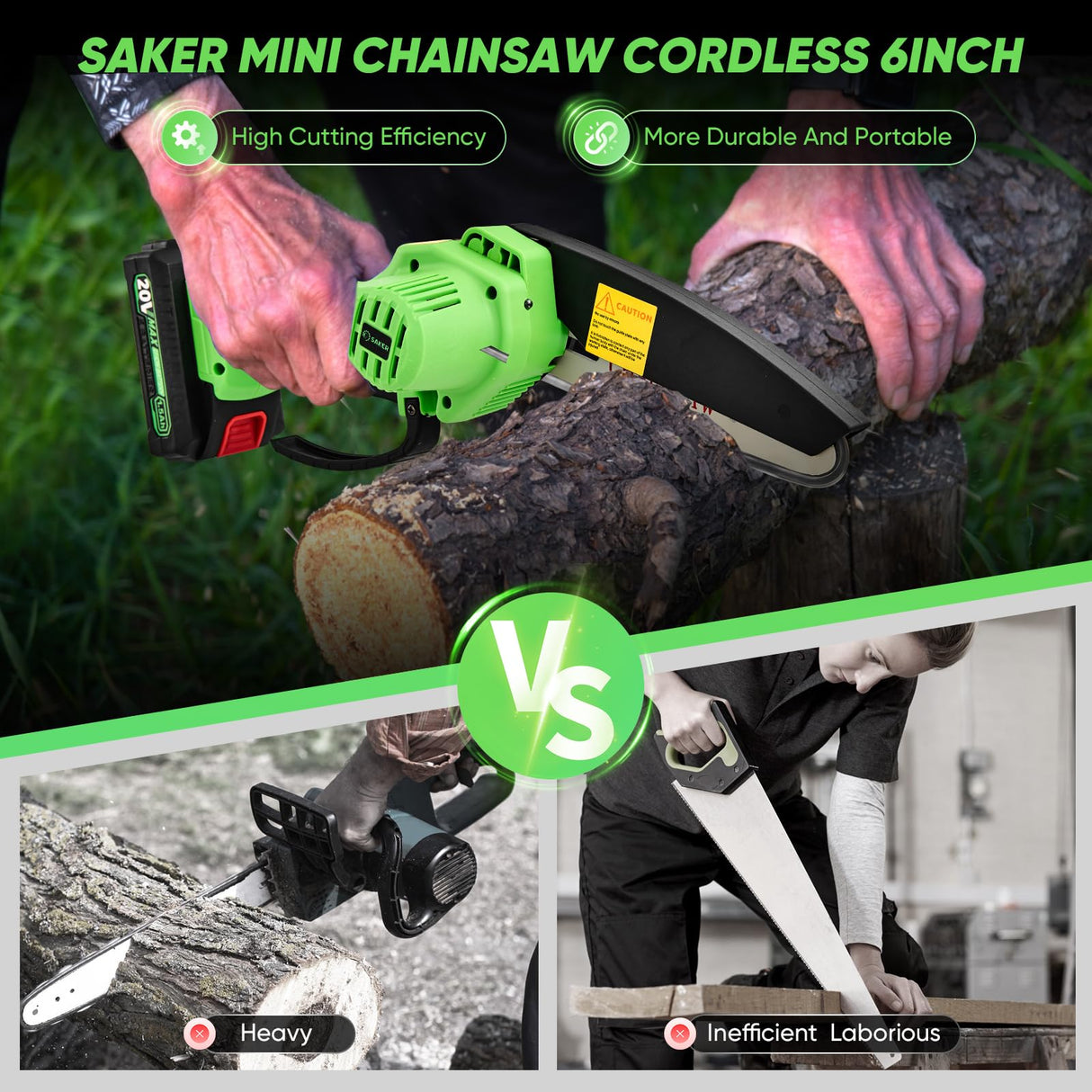 Saker Mini Chainsaw|6 Inch Chainsaw[2025 Upgraded]|Mini Cordless Electric Chain Saw|Small Handheld Portable Chainsaw Battery Powered Chain Saw for Tree Trimmer and Garden,Father's Day Gift for Men Dad Saker