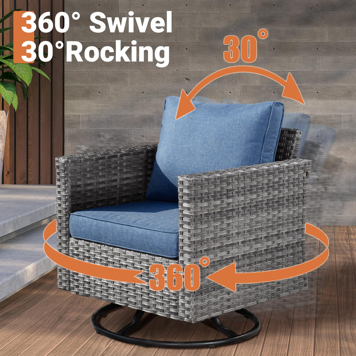 ovios 11 Piece Outdoor Patio Furniture Set with Fire Pit Table,Conversation Sectional Wicker Couch with Swivel Chairs,Modern Outside Sofa for Balcony Backyard (Blue) ovios