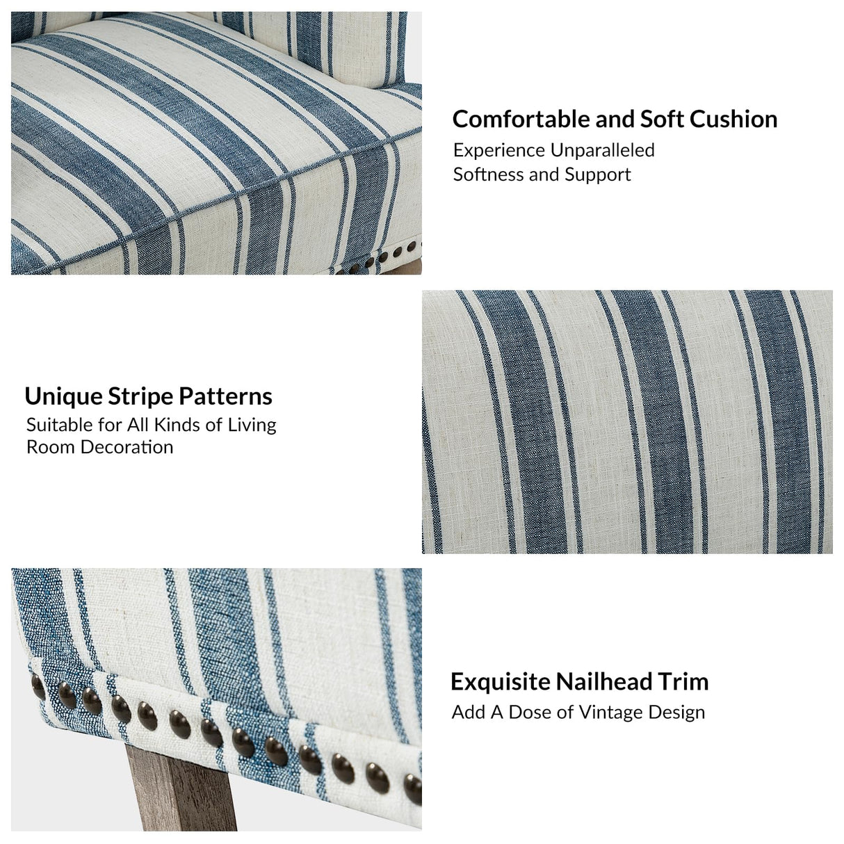 HULALA HOME Modern Armchair with Wooden Legs & Nailhead Trim, Comfy Upholstered Accent Chair for Living Room Bedroom Office(Stripe Pattern, Navy) HULALA HOME