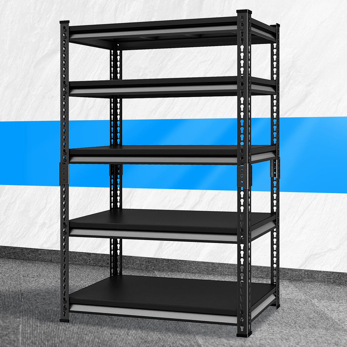 Huhaneon Heavy Duty Garage Shelves - 40''W 2,200Lbs Metal Adjustable Storage Shelving Rack Units for Warehouse Basement 5 Tier Black 39.3" W x 17.7" D x 78" H Huhaneon
