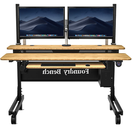 VERSADESK® Foundry Bench 60" x 30" Sit & Standing Desk | Standup Desk w/Electric Height Adjustable Desk Riser - Ergonomic Computer Desk or Studio Workstation for Home & Office, Bamboo