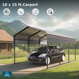 MFSTUDIO Carport 10x15 ft, Outdoor Heavy Duty Carports with Sidewalls, Metal Shed Canopy Shelters Garage Shelter Shade Car Ports with Galvanized Roof for Cars, Truck and Boats MFSTUDIO