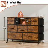 YaFiti Dresser for Bedroom with 8 Drawers, Dresser TV Stand with LED Lights, Fabric Chest of Drawers with Side Pocket for Living Room, Entryway, Bedroom Furniture (Rustic Brown) YaFiti