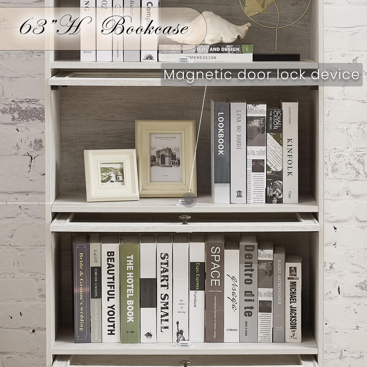 Eyisean Farmhouse Glass Bookshelf Collectors, 63''H Elegant Display Cabinet with 4-Tier Flip-Up Tempered Glass Doors, Tall Curio Cabinet for Collectors and Display, Rack for Living Room Storage(White) Eyisean