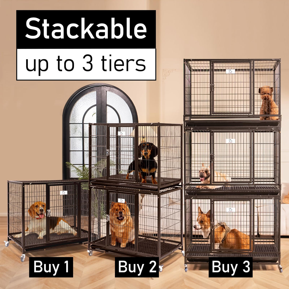 Homey Pet 37 inch Stackable Open Top Heavy Duty Dog Crate Cage for Medium Dog with Wheels and Removable Tray Homey Pet