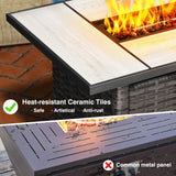 ovios Patio Furniture Sets 6 Pieces All Weather PE Wicker Rattan Outdoor Sectional Sofa Couch Conversation Set with Rectangle Fire Pit Table and Ottomans for Yard Porch, Grey Wicker Denim Blue ovios