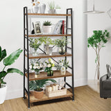5 Tier Ladder Bookshelf, Heavy Duty Rustic Brown Wood and Metal Bookcase with 1.2" Thick Shelves, 63" H x 30" W x 14" D, Industrial Open Storage Shelving for Living Room, Bedroom, Kitchen TooCust