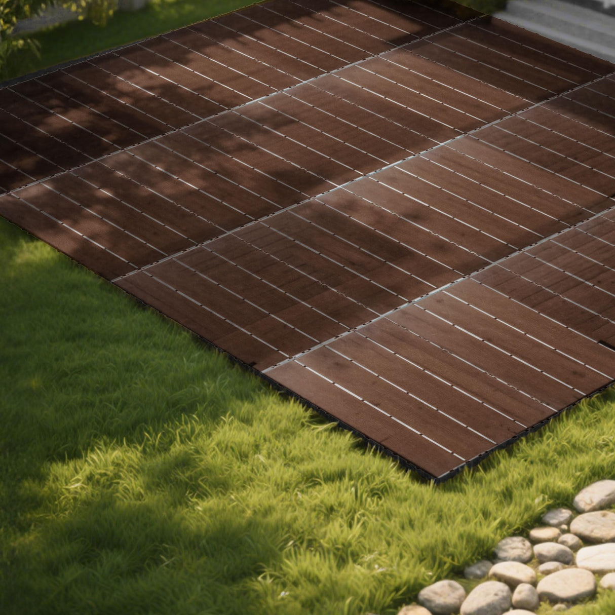 76 Pack Interlocking Deck Tiles, 11.42"x11.42" (68.80 Sq.Ft), 3D Wood Grain Plastic, Waterproof All-Weather Anti-Slip Outdoor Flooring, Easy-Snap Patio Balcony Backyard Garden Tiles, Brown UXENAFANA