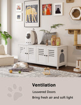 DINZI LVJ Litter Box Enclosure for 2 Cats, Hidden Litter Box Furniture with Double Rooms, Dual Cat Litter House, Front Doors, 47.2" Wooden Hidden Cat Washroom, Side End Table, TV Stand, White DINZI LVJ