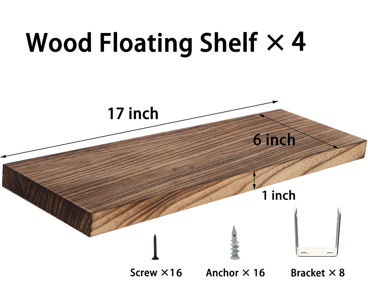 HXSWY Rustic Wood Floating Shelves for Wall Decor Farmhouse Wooden Wall Shelf for Bathroom Kitchen Bedroom Living Room Set of 4 Light Brown 16 Inch HXSWY