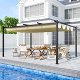 EBE 12'x16' Outdoor Pergola, Metal Patio Pergolas, Heavy Duty Retractable Awning Pergola Sun Shade Canopy for Decks, Gardens and Backyards, Beige EBE