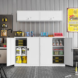 BYNSOE Metal Storage Cabinet Lockable Garage Storage File Cabinet with Doors Storage Cabinet with 2 Adjustable Shelves for Home Office Garage (White, 35 inch) BYNSOE