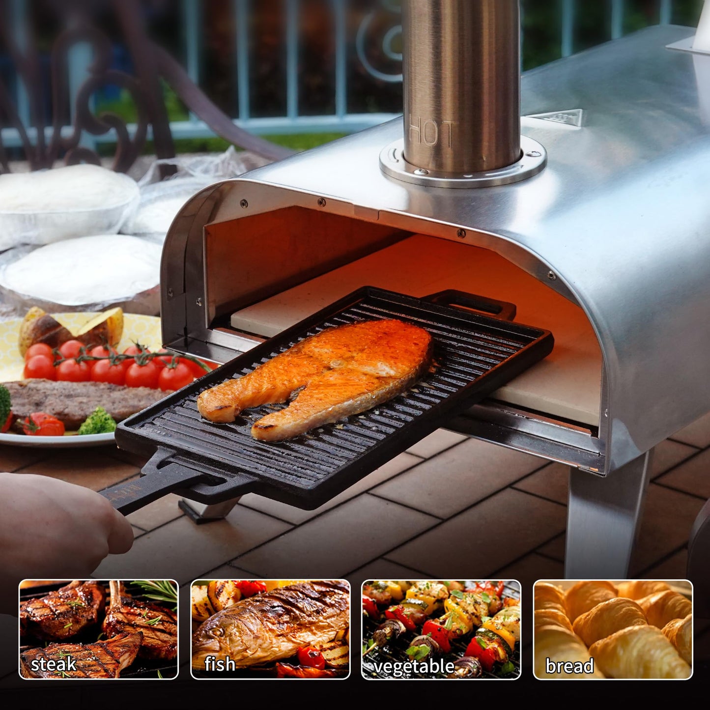 BIG HORN OUTDOORS Pizza Ovens Wood Pellet 12” Pizza Oven Cooking Pizza Maker Portable Stainless Steel Pizza Grill, Silver Portable Party use