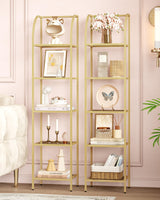 Hzuaneri Bookcase Bookshelf, Tempered Glass Arched Bookshelf for More Storage, Slim Shelving Unit for Bedroom, Bathroom, Home Office, Steel Frame, 5 Tier Gold BC20599G Hzuaneri