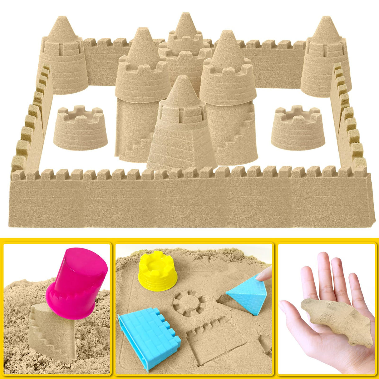 ESSENSON Construction Sensory Bin - Play Sand Kit with Toy Truck and 4lbs Magic Sand, Pretend Play Beach Sensory Toy Sandbox, Kids Gifts for Girls and Boys ESSENSON