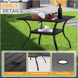 SUNCROWN 5-Piece Outdoor Wrought Iron Chairs and Table Patio Dining Furniture Set - 4 Stackable Metal Chairs, 1 Steel Slat Bistro Table for Garden Backyard Deck SUNCROWN