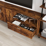 Bonzy Home Wall Mounted TV Stand for TVs up to 60", Industrial Entertainment Center with Bookshelves and Adjustable Shelves, 65" Wall Entertainment Center for Living Room, Rustic Brown Bonzy Home