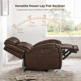 CHITA Genuine Leather Recliner Chair for Adults with Adjustable Power Headrest, Lay Flat Power Recliner with Slide-Out Cupholders & USB/Type-C Ports, Living Room Chair, Brown CHITA