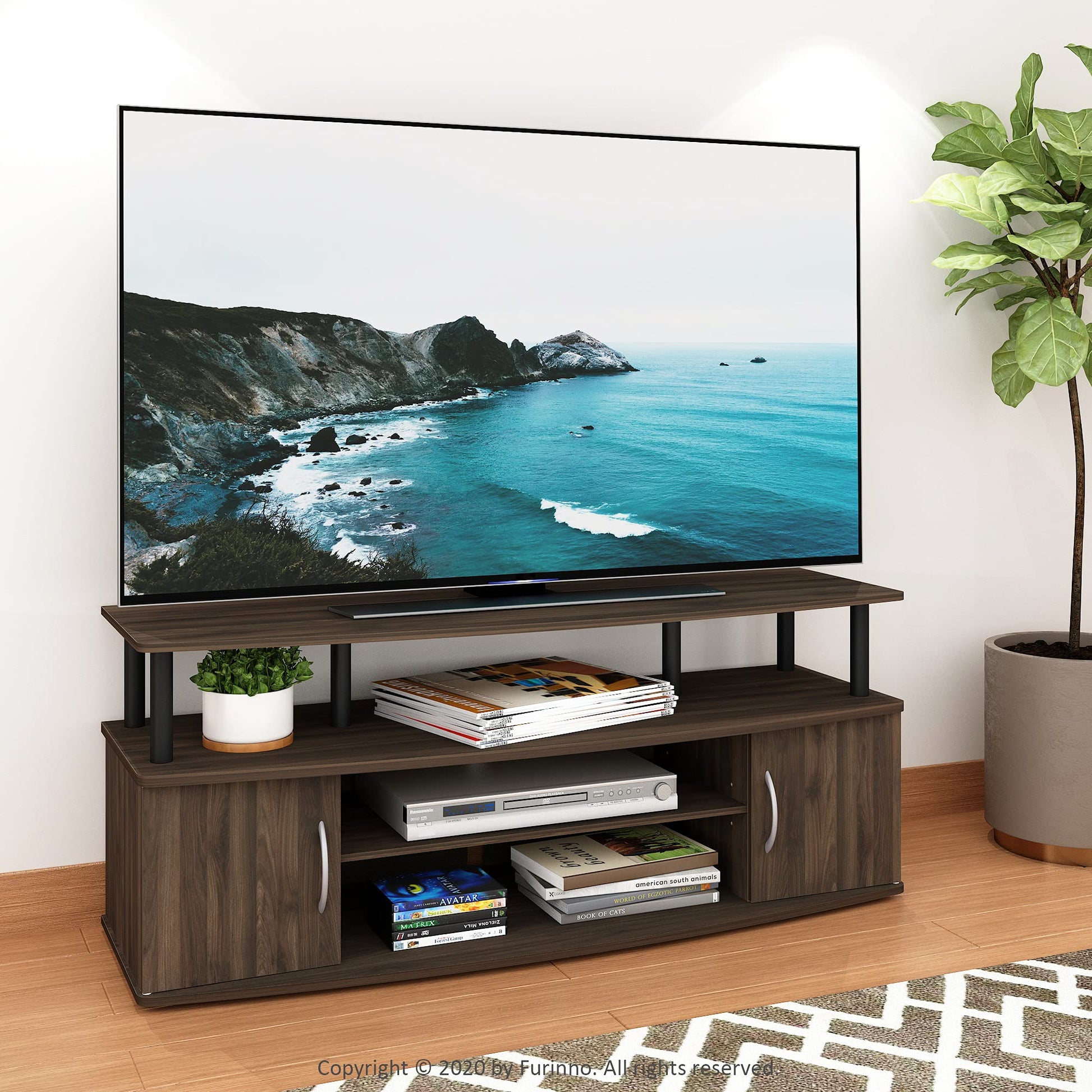 Furinno JAYA Large Entertainment Stand for TV Up to 55 Inch, Columbia Walnut/Black - WoodArtSupply