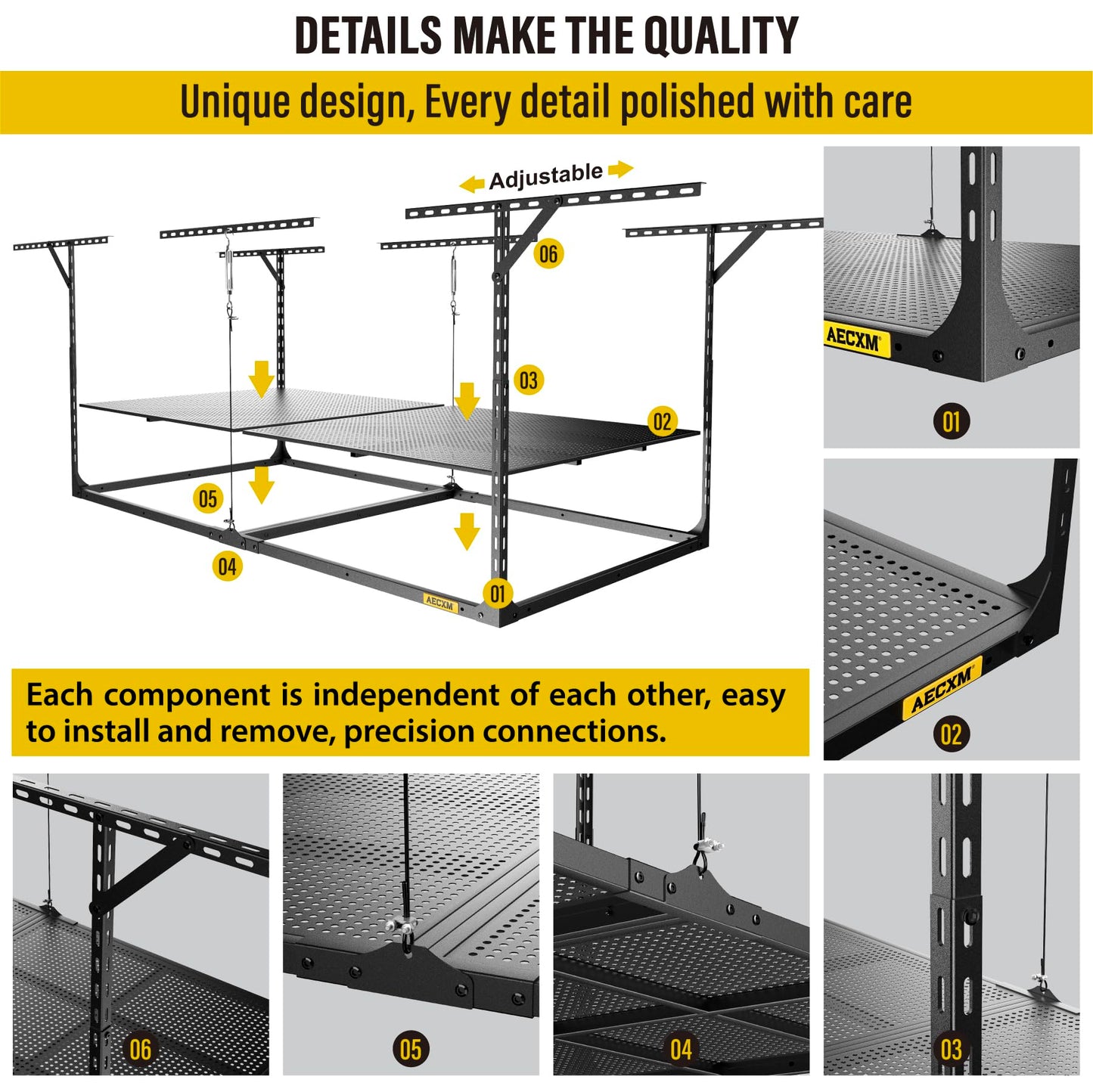 Aecxm 3x6ft Overhead Garage Storage, Adjustable Ceiling Mounted Storage Racks, 36" Length x72 Width x 35" Height, 20''-40" Ceiling Dropdown, 680LBS Weight Capacity (Black)