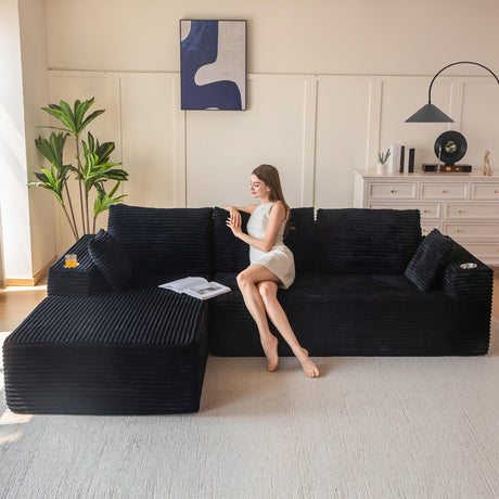 MAXYOYO 104" Modular Sectional Couch with L-Shape Chaise, Modern Boneless Couch for Living Room, Sofa in A Box, Oversized Sofa Sleeper with Deep Seat, No Assembly Required, Black MAXYOYO