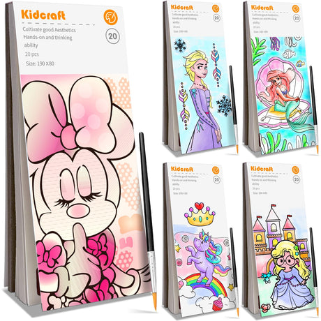 Paint with Water Coloring Books for Kids - 5 Pack, Pocket Mess Free Watercolor Painting Kit, Water Color Paint Set Arts and Crafts Gift for Girls Ages 4 5 6 7 8+, Travel Activity Toy Kidcraft