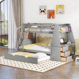Harper & Bright Designs Twin Over Full Wooden Bunk Bed with Desk, Trundle, and Storage in Grey Harper & Bright Designs