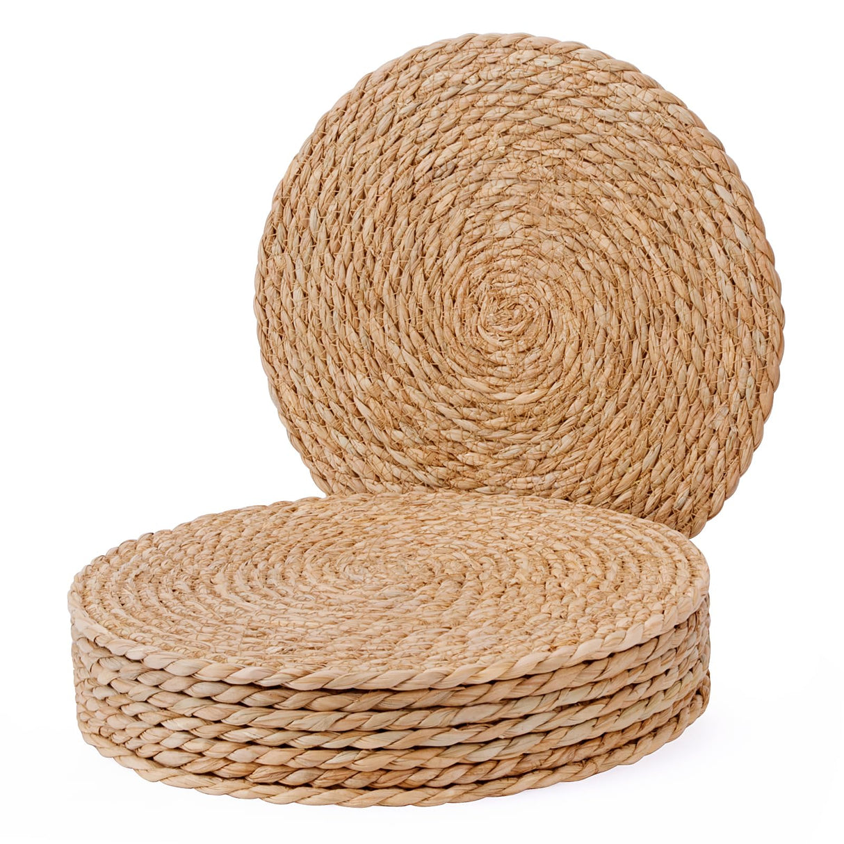 Woven Placemats Set, 12" Round Boho Hand-Woven Rattan Natural Water Hyacinth Placemats, Farmhouse Weave Chargers, Heat Resistant Rustic Braided Wicker for Dining Table,Kitchen,Wedding,Home(Set of 8) See Seattle