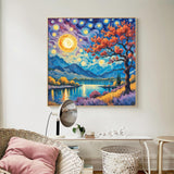 Amphol Paint by Number Kit for Adults Framed Canvas, Moon Landscape Adult Paint by Number Kits, Easy Acrylic Painting by Number with Exquisite Box - 10 x 10 Inch Amphol