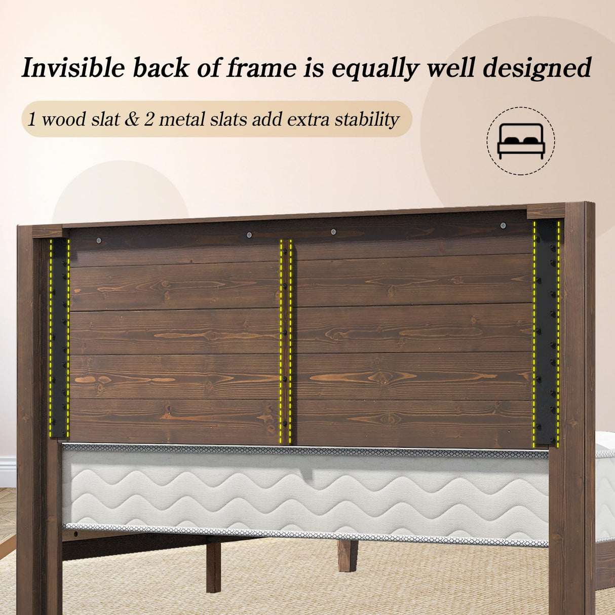 LUXOAK Solid Wood Bed Frame with High Headboard, Full Size Platform Bed Frame with Wood Slats/No Box Spring Needed/Noise-Free, Brown Black LUXOAK