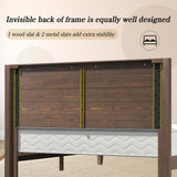 LUXOAK Solid Wood Bed Frame with High Headboard, Full Size Platform Bed Frame with Wood Slats/No Box Spring Needed/Noise-Free, Brown Black LUXOAK