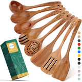 Wood Spoons for Cooking,Nonstick Kitchen Utensil Set,Wooden Spoons Cooking Utensil Set Non Scratch Natural Teak Wooden Utensils for Cooking(Teak 8 Pack) AIUHI
