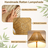 Boho Floor Lamps for Living Room, Rattan Floor Lamp with Woven Wicker Lampshade, 62 inches Mid Century Modern Standing Light, Farmhouse Rustic Coastal Lamp for Bedroom Office Corner, Easy Foot Switch Boncoo