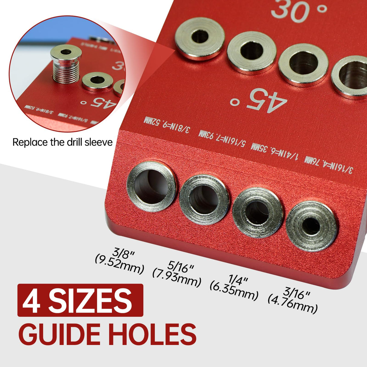 Drill Guide Jig 30 45 90 Degree Portable for Drilling Angled and Straight Hole Drilling Template Block Cable Railing Lag Screw Kit Wood Post (Red-without drill bit) Guanlotion