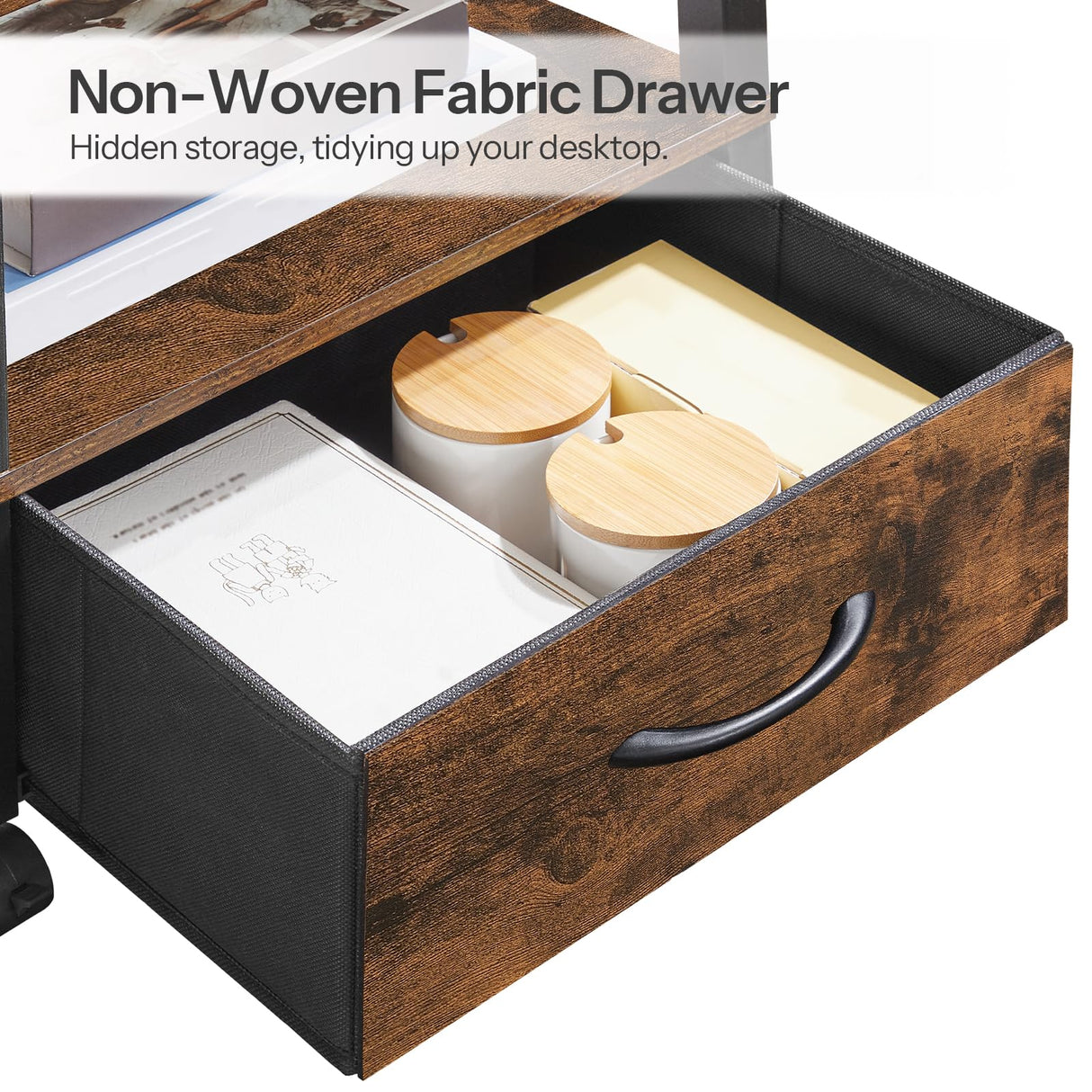 HOOBRO Printer Stand, Printer Stand with Storage, Under Desk Printer Table, Printer Cart with Drawer and Shelves, Rolling Small Printer Stand on Wheels, for Office, Rustic Brown and Black BF39PS01 HOOBRO