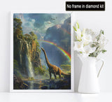 Diymood DIY 5D Diamond Painting Kits for Adults Dinosaur - Paint with Diamond Art Kits for Adults Waterfalls Full Drill Round Canvas Mosaic Beginner Home Wall Decor Gift 12x16 inch z12 Diymood