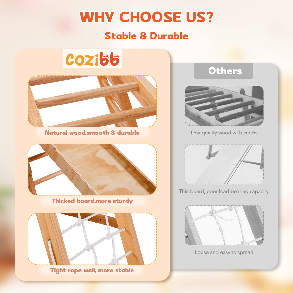 CoziBB Indoor Jungle Gym for Kids, 7-in-1 Toddler Indoor Playground with Slide, Swing and Climbing Rock, Wooden Montessori Climbing Toys for Toddlers, Jungle Gym Indoor Playset for Kids 1-10 Years CoziBB