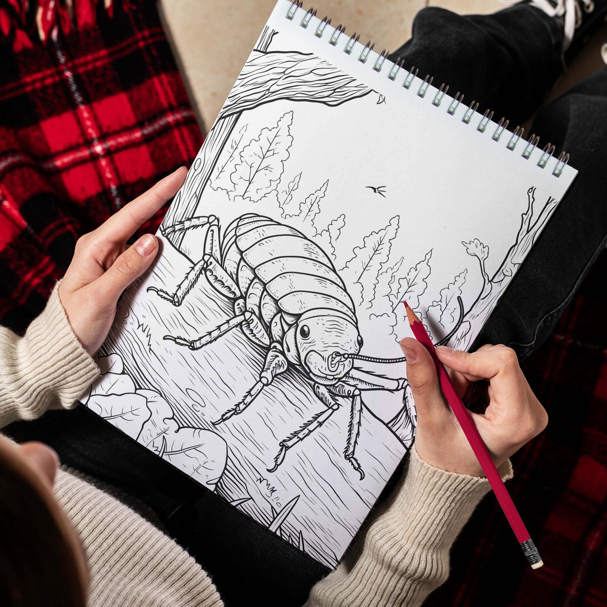 TPLHOUSE Botanical Bugs Coloring Book Spiral Bound for Adults, Premium Cover, 30 Enchanting Coloring Pages in Insect Garden's Wonder for Stress Relief and Relaxation TPLHOUSE