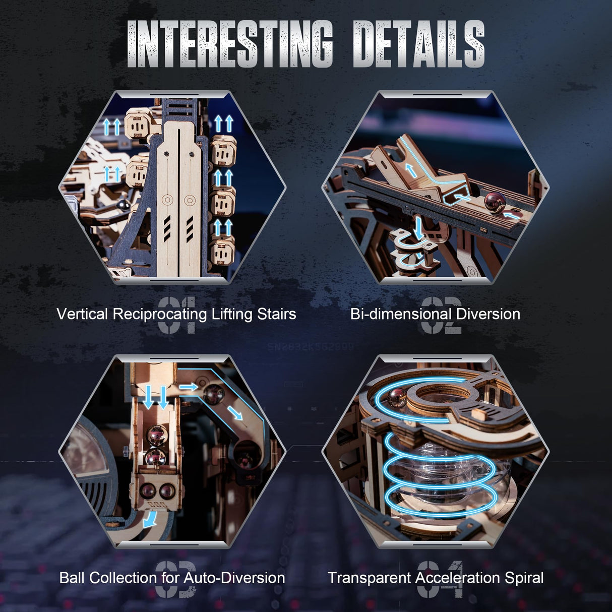 RoWood 3D Puzzles for Adults,Electric Marble Run Model kits,2024 New Wooden Puzzles for adults,Wooden Model Kits Spaceport,Creative Gifts for Adults&Teens rowood