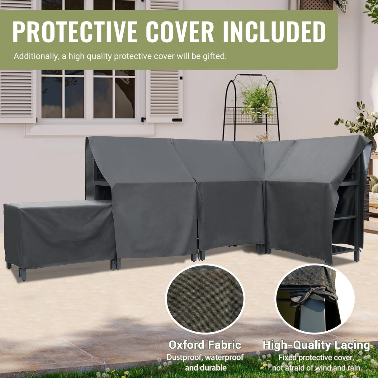 Domi Outdoor Kitchen Island, 5-Piece Modular Kitchens Counter with Whole Aluminum Finish & Shelf & Wall Hanging & Countertop & Sink & Storage Box & Cover, Kitchen Series for Deck Patio, Dark Gray domi outdoor living