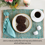 Chardin Home Natural Jute & Aqua Turquoise Placemats, Set of 4 – Rustic Handmade Boho Table Mats, 13x19 in Dining Table Placemats - Kitchen, Everyday Meals, Holidays, Farmhouse or Modern Table Décor Chardin home