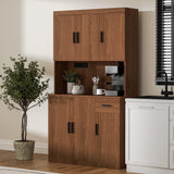 DIYART 71 Inch Brown Pantry Cabinet with Power Outlet, Heavy-Duty Freestanding Kitchen Storage Organizer with Reinforced Frame, Pantry Hutch for Kitchen, Dining Room, Laundry Room DIYART