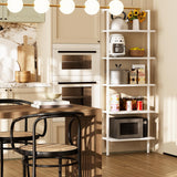 aboxoo Ladder Shelf White Wooden Bookshelf 5-Tier Wall-Mounted Open Wood Rack Industrial Modern Plant Flower Stand Utility Organizer Bookcase Metal Frame Furniture Office Kitchen Bedroom aboxoo