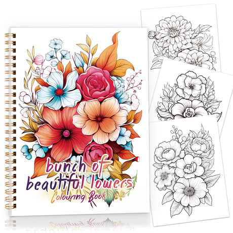 Tlenpo Floral Coloring Books for Adults, Spiral Bound Page Printed Single-Sided 130gsm, Gifts Arts and Crafts for Women to Relax, Anxiety and Depression 50 Colorful Coloring Pages Tlenpo