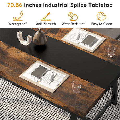 Tribesigns 6FT Rectangle Conference Table, 70.87L x 33.46W x 29.92H Inches Meeting Table for Conference Room, Vintage Wood Office Executive Desk with Strong Metal Frame for 6 People (Rustic Brown) Tribesigns