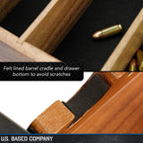 Tactical45 Pistol Rack for Gun Safe Shelf - 4 Slot Wooden Handgun Rack with Divided Ammo Drawer - Revolver and Firearm Accessories Organizer - Bedside Gun Holder for Nightstand or Desktop Tactical45