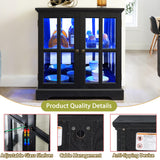 TRJQBCC 30" Glass Curio Display Storage Cabinet with LED Light, Modern 2 Lattice Doors Tableware Display Sideboard w/Adjustable Shelves, Retro Design Quality Showcase Bookcase for Home (Black) TRJQBCC